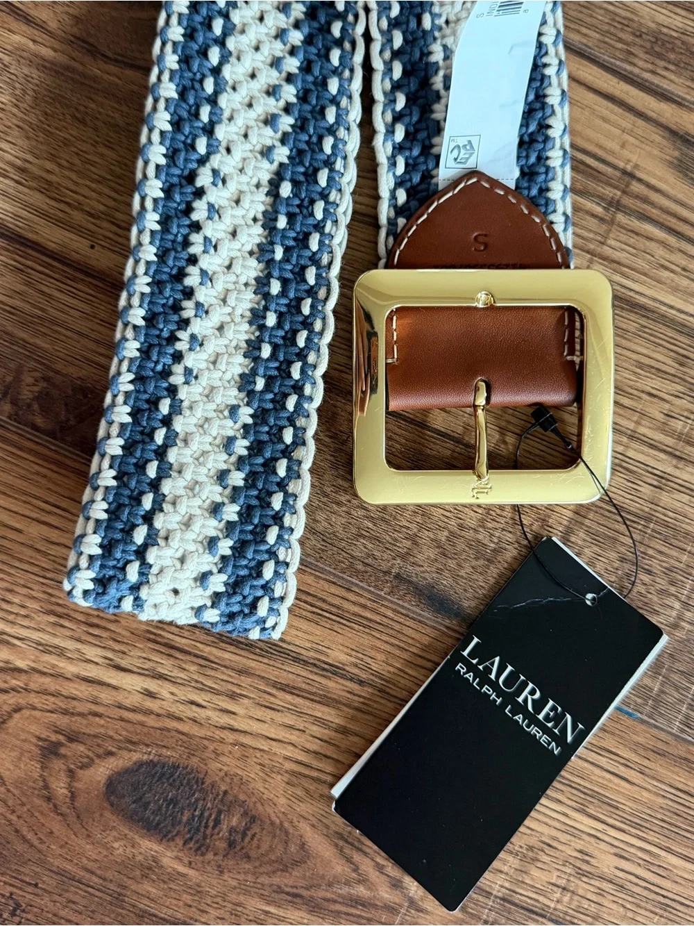 Lauren Ralph Lauren Womens Striped Woven Wide Belt, S